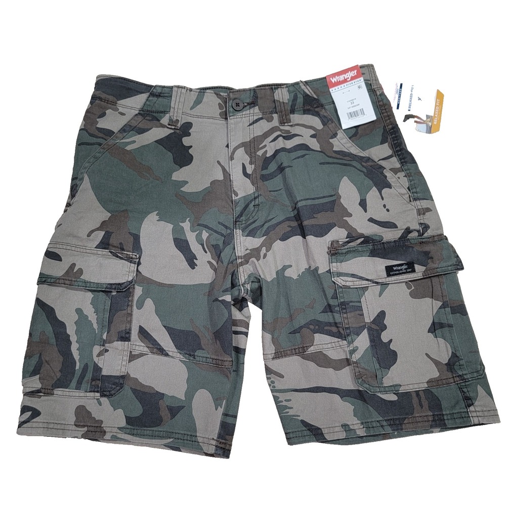 Wrangler Relaxed Fit Camo Cargo Low Stretch Men's Shorts Size 33 NWT
